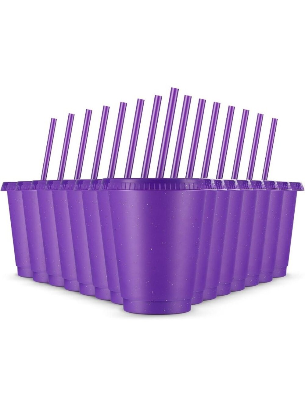 15 Pack 16 oz Purple Plastic Cups with Lids & Straws - Perfect for Parties!